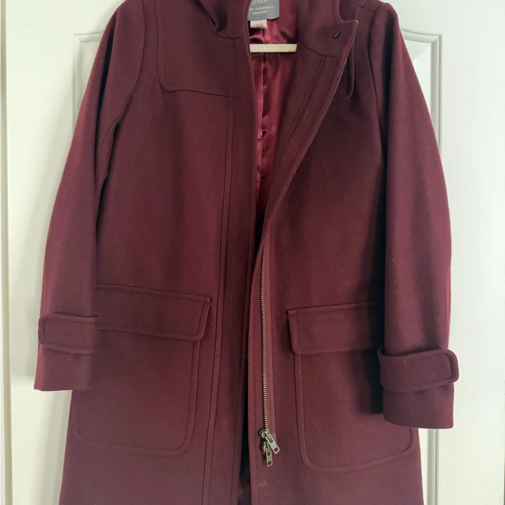 J.Crew Wool Cashmere Coat Size 6 Burgundy Peacoat Hooded Italian Fabric - Picture 4 of 6